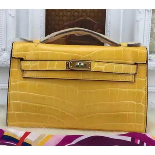 Hermes MINI Kelly 22cm Tragetasche Krokoleder KL22 Gelb