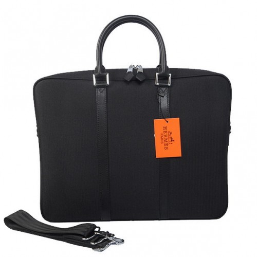 Hermes Herren Aktentasche Canvas Leder H1656 Schwarz