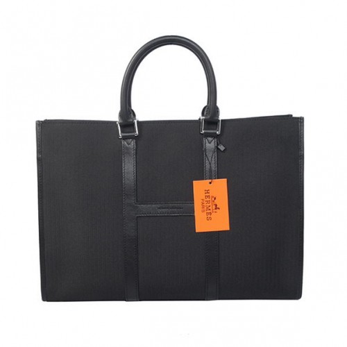 Hermes Herren Aktentasche Canvas Leder H1691 Schwarz