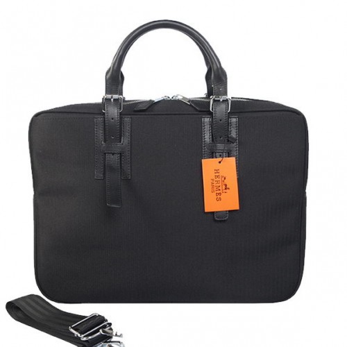 Hermes Herren Aktentasche Canvas Leder H1702D Schwarz