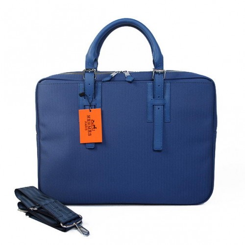 Hermes Herren Aktentasche Canvas Leder H1702D Blau