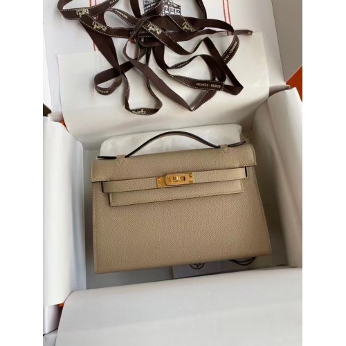 Hermes Original Epsom Leather KEL2278 grau-goldfarbenes Metall