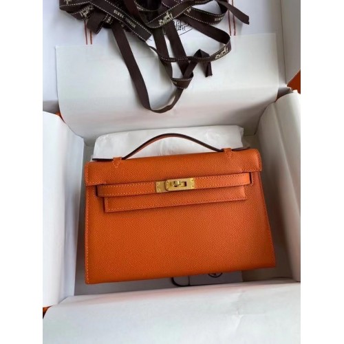 Hermes Original Epsom Leder KEL2278 orange&goldfarbenes Metall