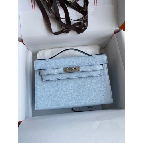 Hermes Original Epsom Leder KEL2278 himmelblau & silberfarbenes Metall