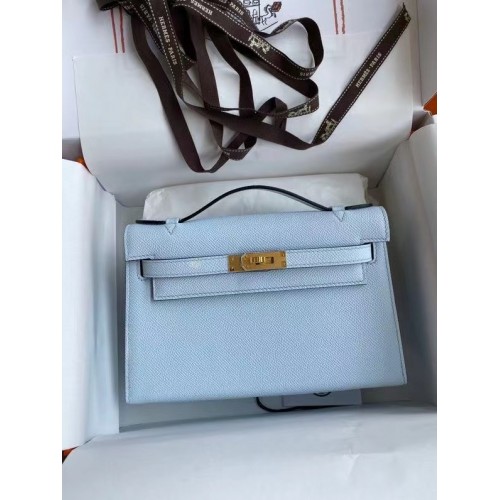 Hermes Original Epsom Leder KEL2278 himmelblau & goldfarbenes Metall
