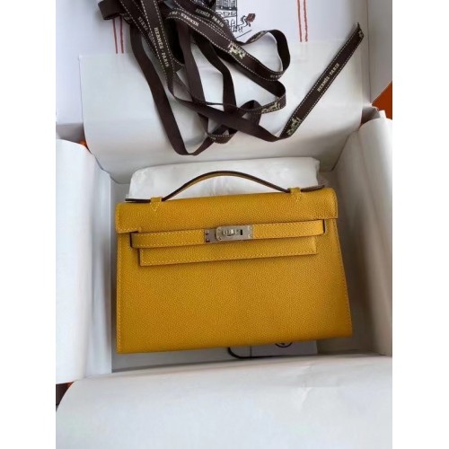 Hermes Original Epsom Leder KEL2278 gelb & silberfarbenes Metall