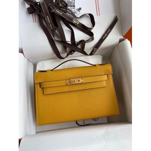 Hermes Original Epsom Leather KEL2278 gelb-goldfarbenes Metall