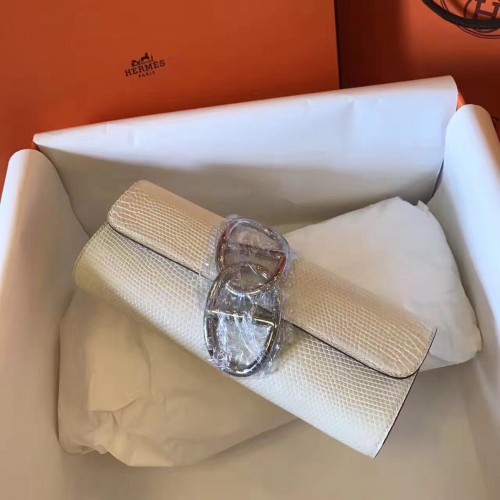 Hermes Original Eidechsenleder Cluth Bag 17726 Offwhite
