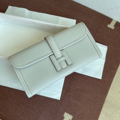 Hermes Original Jige Swift Leder Clutch 37088 Perlgrau
