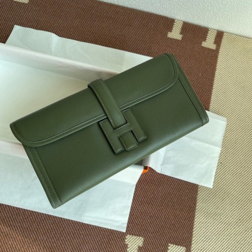 Hermes Original Jige Swift Leather Clutch 37088 schwärzlich grün