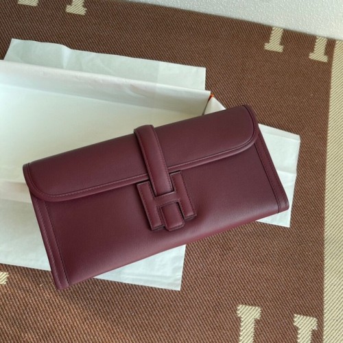 Hermes Original Jige Swift Leder Clutch 37088 Weinrot