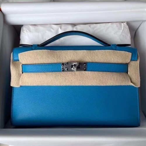 Hermes Original Swift Leder KEL2278 blau & silberfarbenes Metall