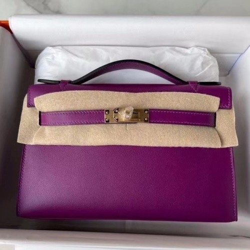 Hermes Original Swift Leder KEL2278 lila & goldfarbenes Metall