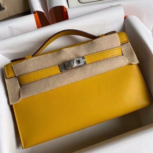 Hermes Original Swift Leder KEL2278 gelb & silberfarbenes Metall