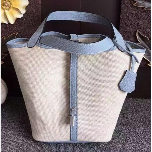 Hermes Picotin Lock 18cm Tasche Canvas HPL8618T Himmelblau