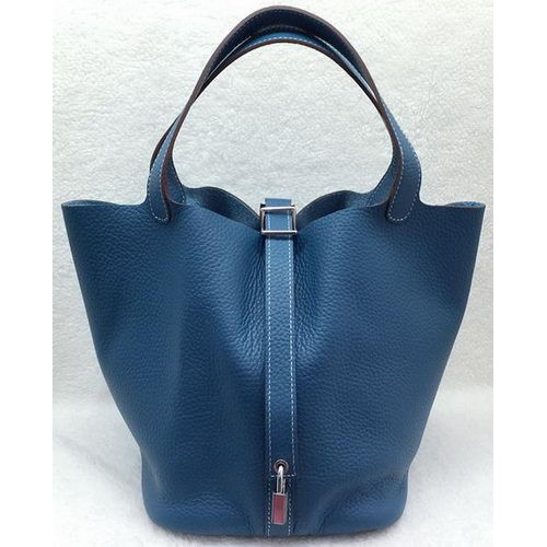 Hermes Picotin Lock 22cm Taschen Litschi Leder HPL1048 Blau