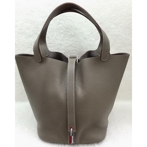 Hermes Picotin Lock 22cm Taschen Litschi Leder HPL1048 Grau