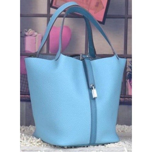Hermes Picotin Lock 22cm Taschen Litschi Leder HPL8618 Hellblau