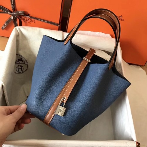 Hermes Picotin Lock PM Taschen Original Leder H8688 blau&braun