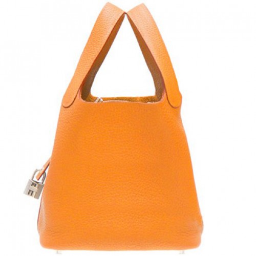 Hermes Picotin Lock PM Taurillon Clemence Leder Silber Hardware Orange