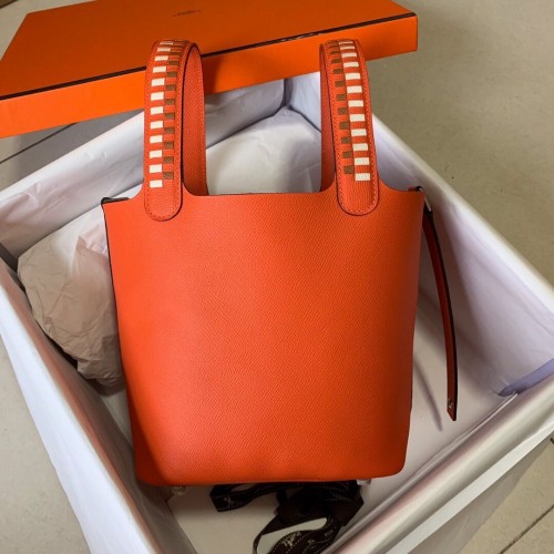 Hermes Picotin Lock PM Taurillon Epsom Leder Orange 9809 Silber