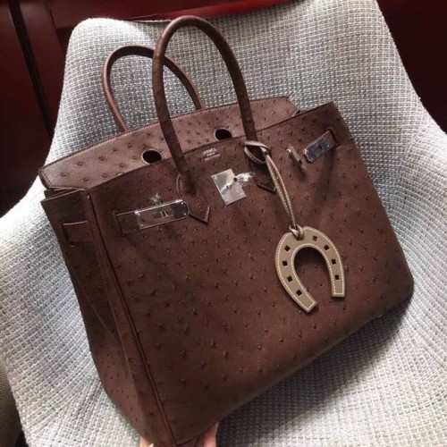 Hermes Birkin Tasche aus echtem Straußenleder BK35 Pralinen