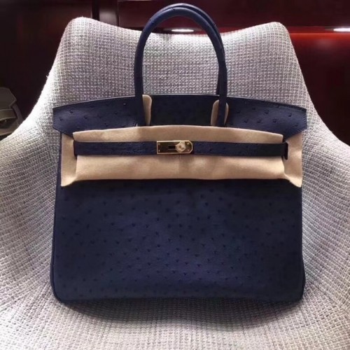 Hermes Echt Straußenleder Birkin Tasche BK35 dunkelblau