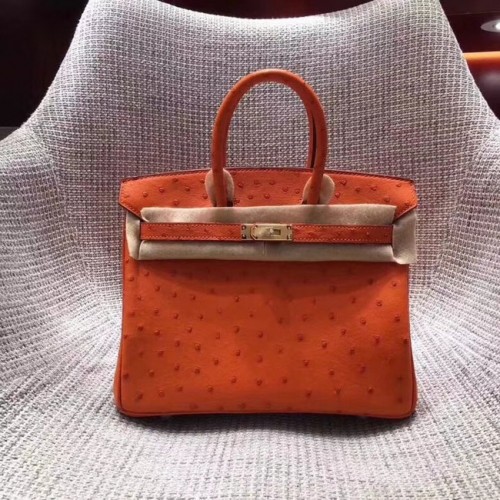 Hermes Birkin Tasche BK35 aus echtem Straußenleder orange