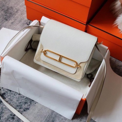 Hermes Roulis 19cm Evercolor 9D H9003 Weiß&Gold