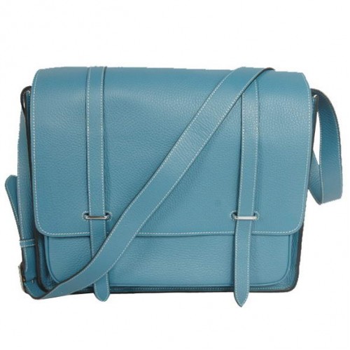 Hermes Steve 35CM Umhängetasche Clemence Leder Blau