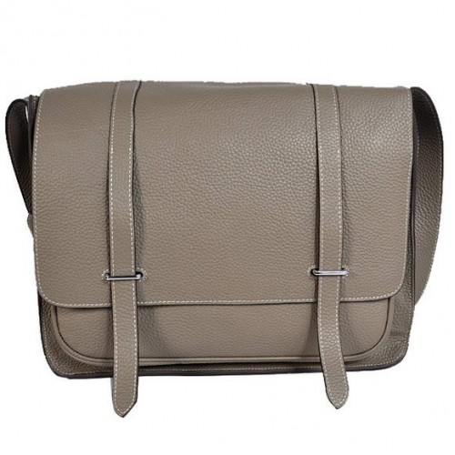 Hermes Steve 35CM Umhängetasche Clemence Leder Grau