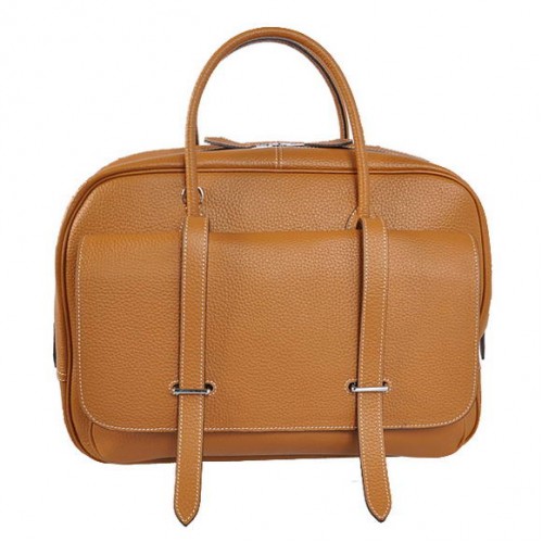 Hermes Steve 38CM Reisetasche Clemence Leder Kamel