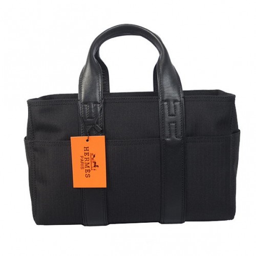 Hermes Tragetasche Canvas Leder H858S Schwarz