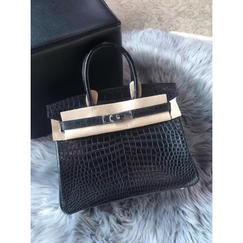 Hermes echte 100% Krokodilleder handgefertigte Birkin Tasche BK350 SCHWARZ