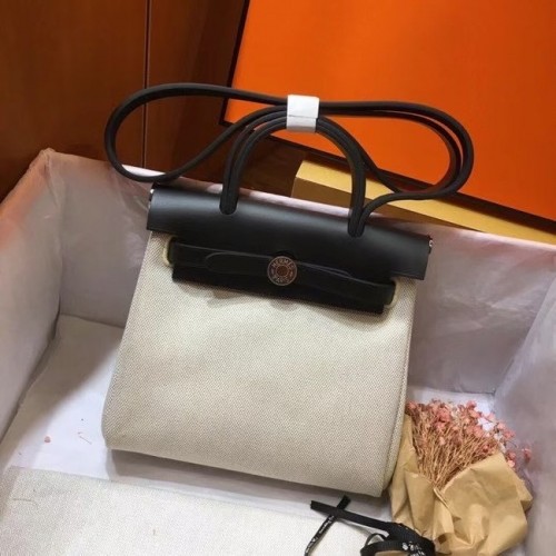 Hermes Mini Herbag Original Canvas Leder Kalbsleder 45987 Offwhite&Black