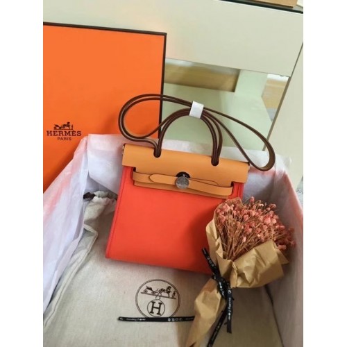 Hermes Mini Herbag Original Canvas Leder Kalbsleder 45987 orange&braun