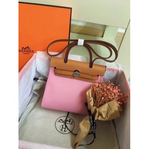Hermes Mini Herbag Original Canvas Leder Kalbsleder 45987 pink&braun