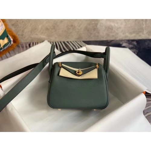 Hermes Mini Lindy Original Togo Ledertasche OLD19 schwarzgrün