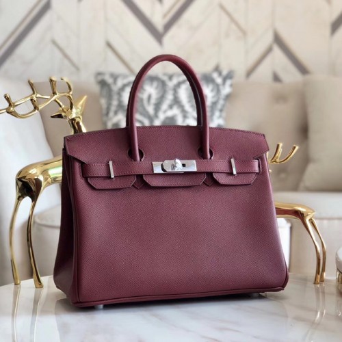 Hermes original Epsom Leder HB35O Burgund & Silber Metall