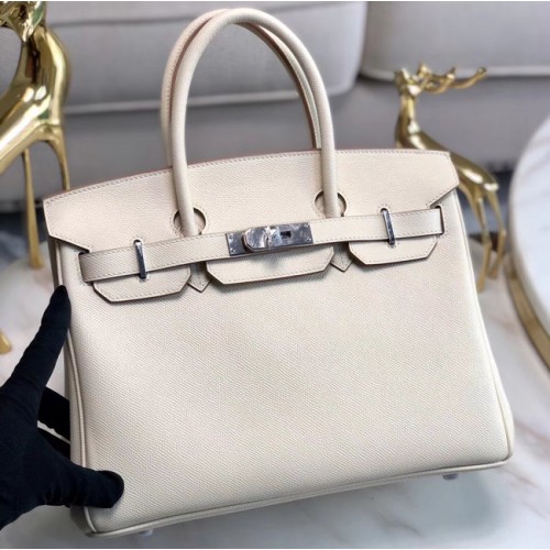 Hermes original Epsom Leder HB35O Creme & Silber Metall