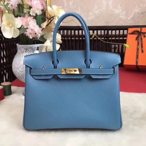 Hermes original Epsom Leder HB35O Himmelblau & Gold Metall