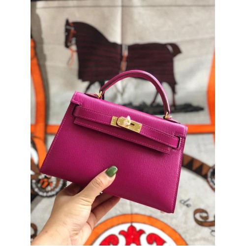 Hermes Original Mini Kelly Chevre Mysore K19CM Rose & Gold Metal