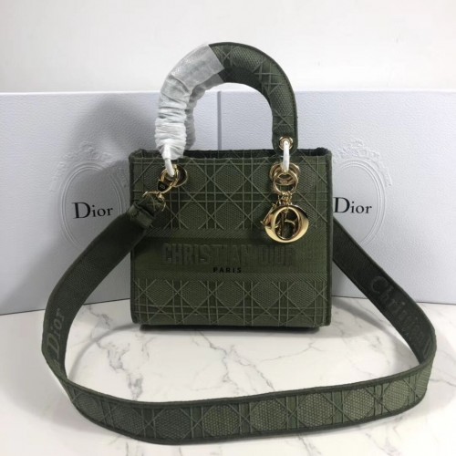 LADY DIOR TRAGETASCHE AUS BESTICKTEM CANVAS C4532 Schwarzgrün