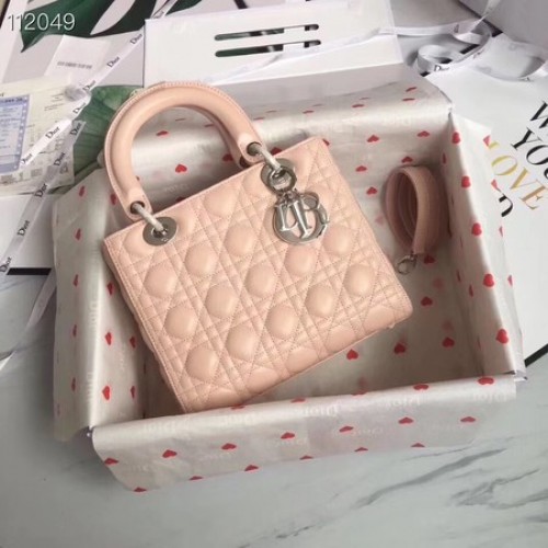 LADY DIOR TASCHE AUS LAMMLEDER CAL44550 pink&silberfarbenes Metall