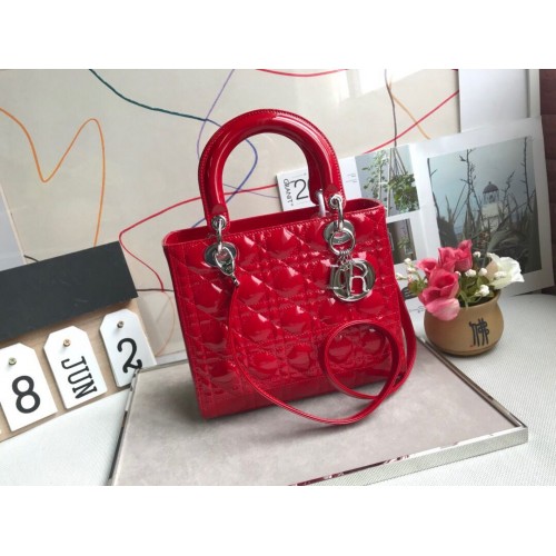 LADY DIOR MY ABCDIOR Lackledertasche Rot M05389 Silber