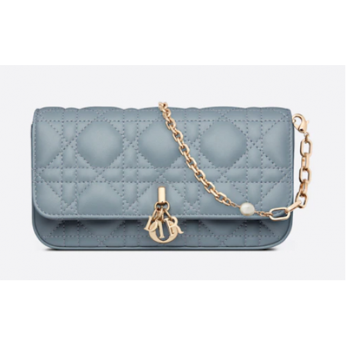 LADY DIOR HANDYTASCHE Cannage Lammleder S0977O Wolkenblau