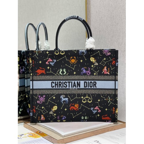 GROSSE DIOR BOOK TOTE Schwarz Multicolor Dior Pixel Zodiac Stickerei M1286ZRTY