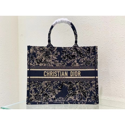 GROSSE DIOR BOOK TOTE Schwarzer Dior Jardin dHiver Bestickte Baumwolle mit Samt und goldfarbenem Metallfaden M1286