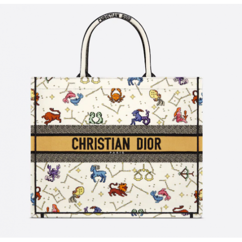 GROSSE DIOR BOOK TOTE Latte Multicolor Dior Pixel Zodiac Stickerei M1286ZRTY