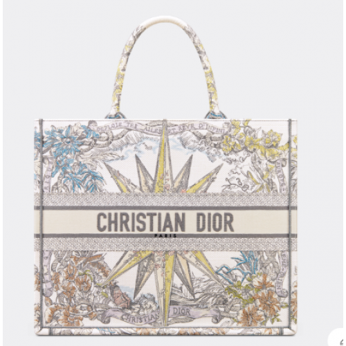 GROSSE DIOR BOOK TOTE Weiß Multicolor Reve dInfini Stickerei M1286Z
